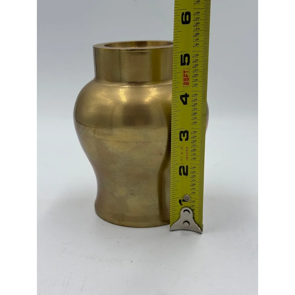 Vintage solid brass urn candle holder squatty holds tapers pillars votives 5.5